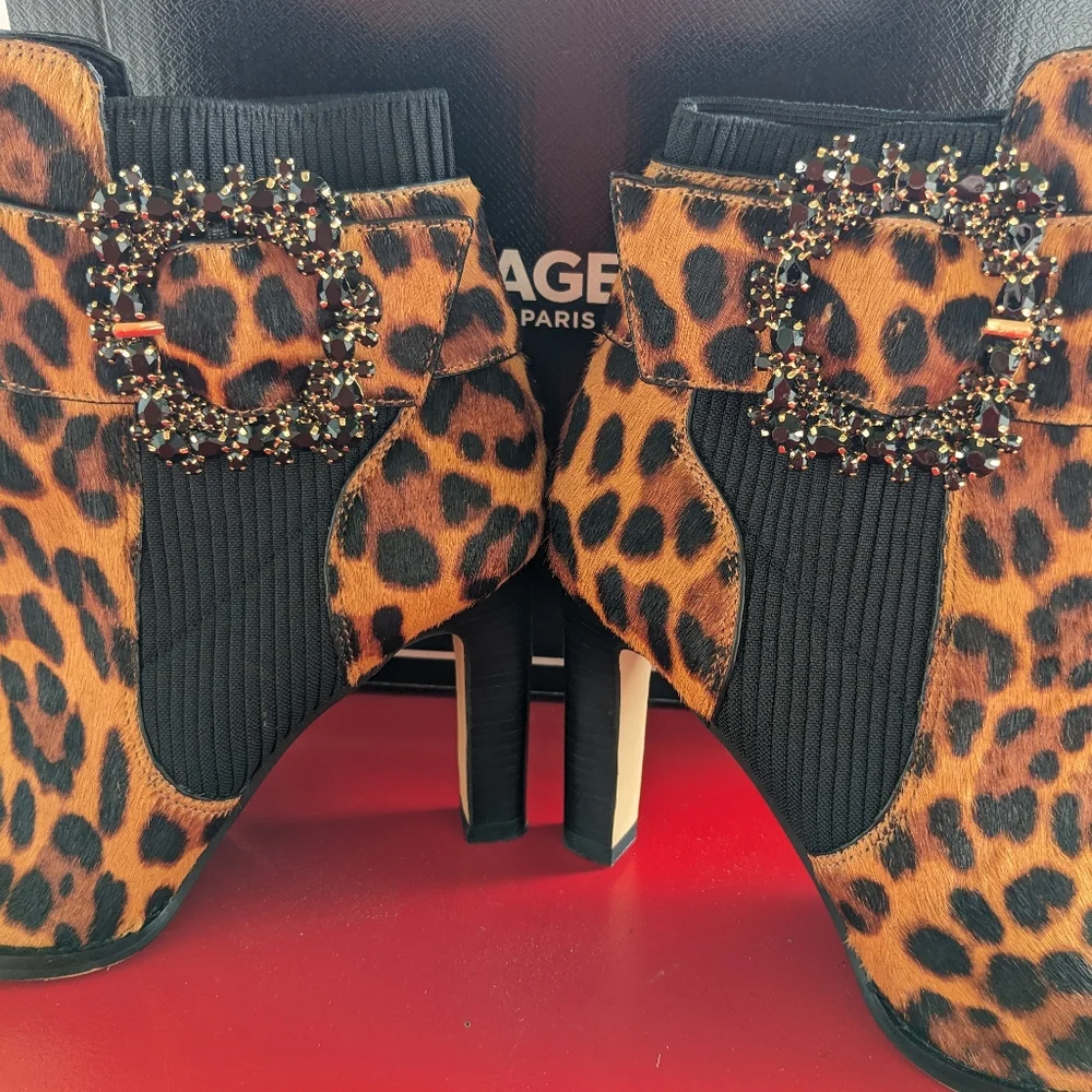 Leopard print Karl Lagerfeld leather bootie, size 8